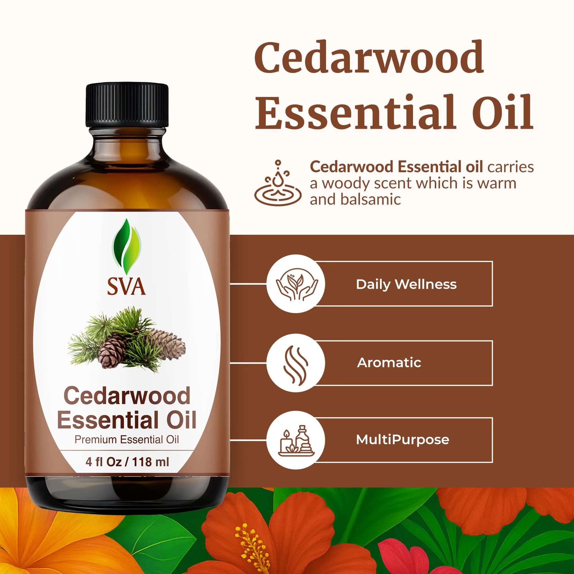SVA Organics Cedarwood Essential Oil - 4 Fl Oz (118 mL) - Pure & Natural Aromatherapy Oil - view 2