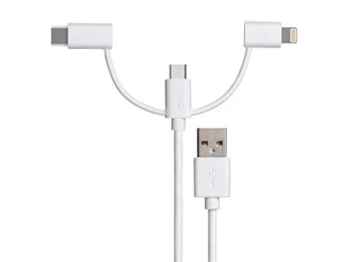 Monoprice 3-in-1 Multiport USB to Micro USB + USB-C + Lightning Charging Cable - 3 Feet, White thumbnail 2