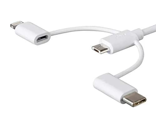 Monoprice 3-in-1 Multiport USB to Micro USB + USB-C + Lightning Charging Cable - 3 Feet, White thumbnail 3