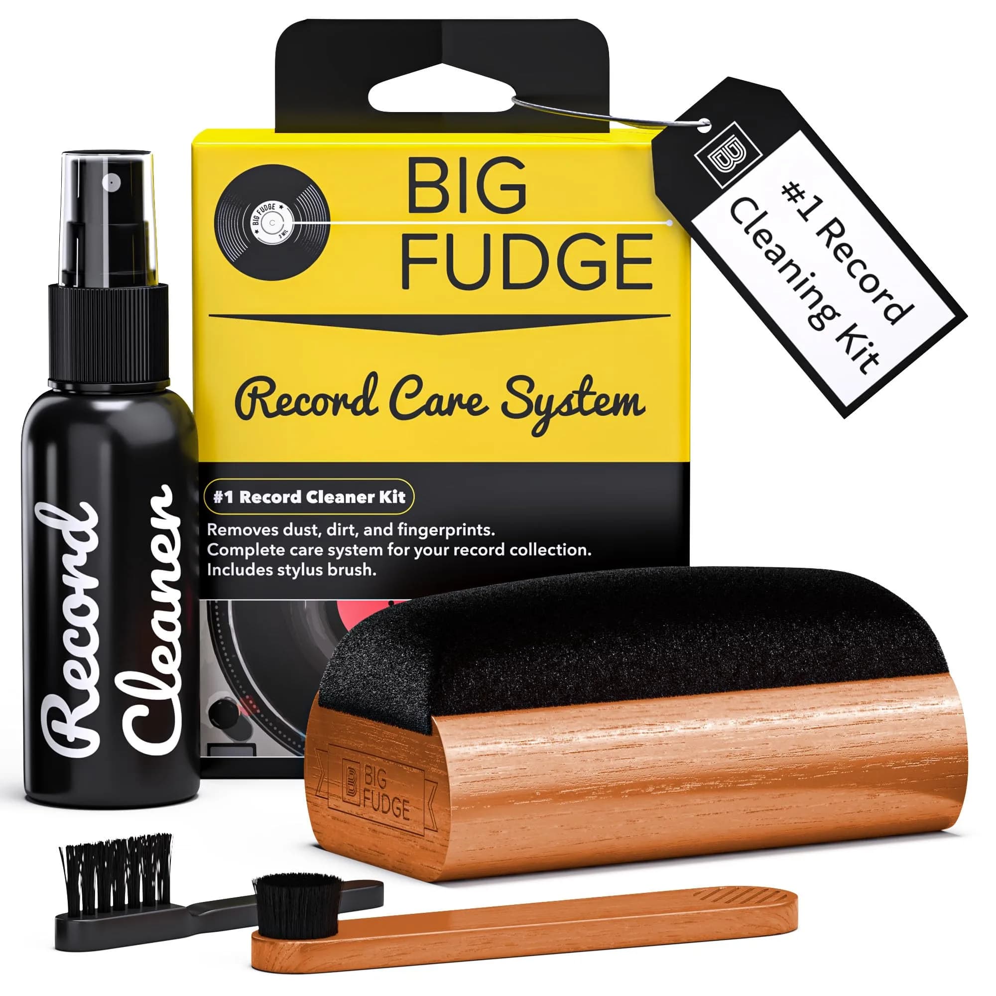 Big Fudge 4-in-1 Vinyl Record Cleaning Kit with Velvet Brush & Stylus Cleaner | 16.2cm (6.3") - main product image