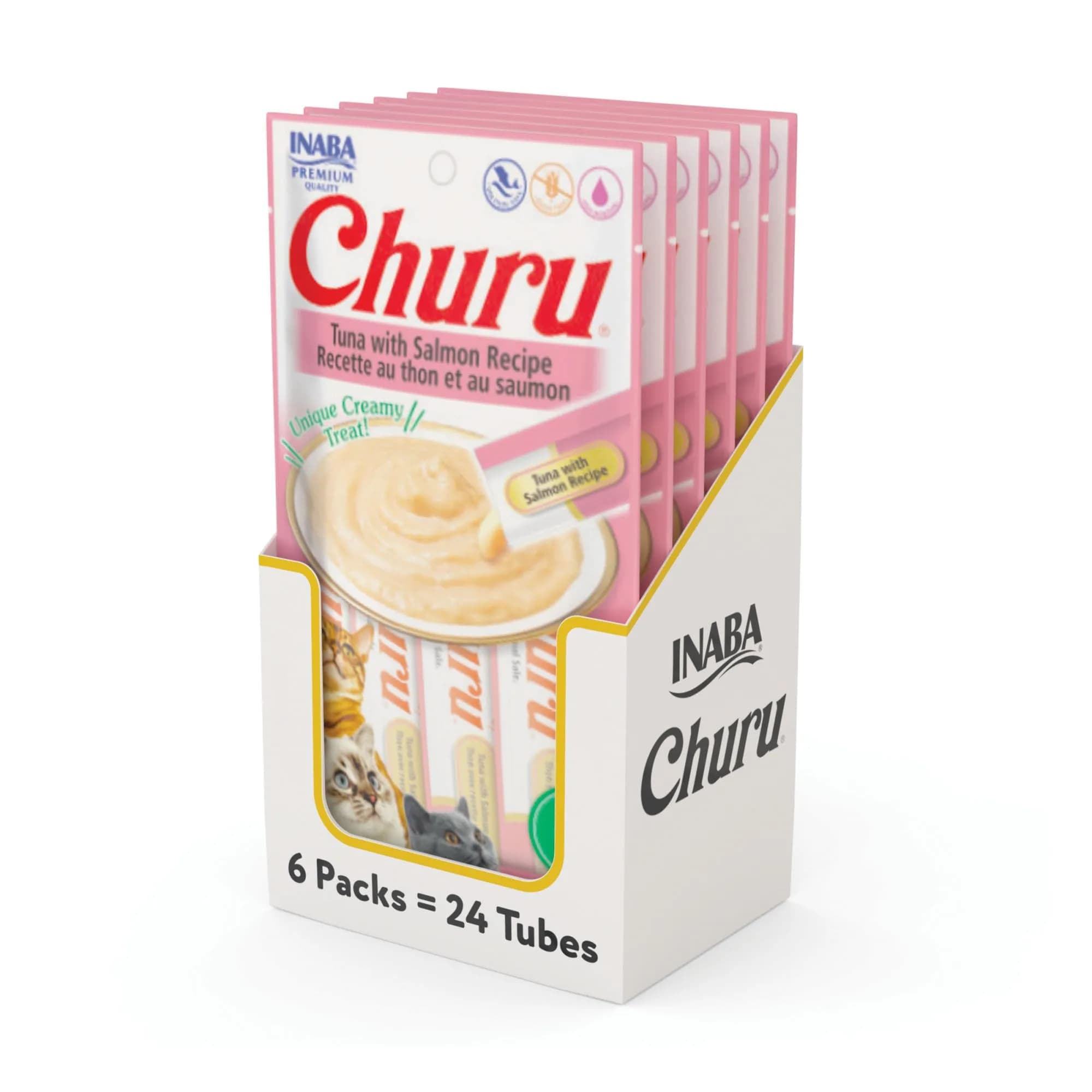 INABA Churu Cat Treats Tuna with Salmon Recipe Lickable Purée 24 Tubes (12 oz Total) | Hydrating & Low Calorie — Tuna with Salmon Recipe