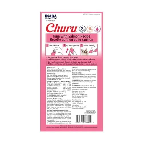 INABA Churu Cat Treats Tuna with Salmon Recipe Lickable Purée 24 Tubes (12 oz Total) | Hydrating & Low Calorie thumbnail 8