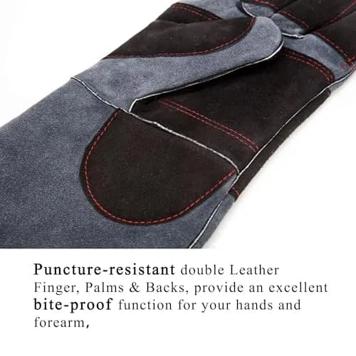 RAPICCA Animal Handling Gloves, Bite Proof Double Leather, 16 in (40.6 cm) Grey-Black | Professional Protection for Vets & Handlers thumbnail 6