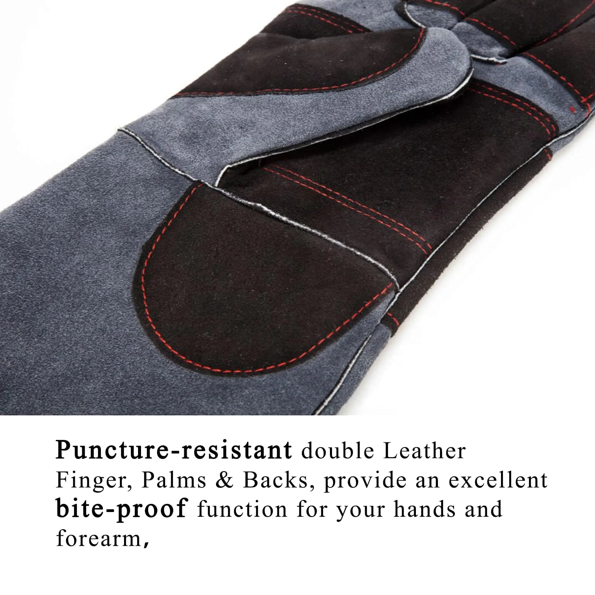 RAPICCA Animal Handling Gloves, Bite Proof Double Leather, 16 in (40.6 cm) Grey-Black | Professional Protection for Vets & Handlers - view 6