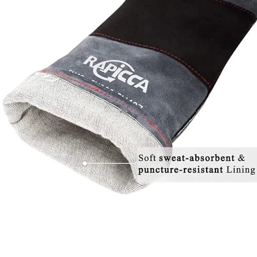 RAPICCA Animal Handling Gloves, Bite Proof Double Leather, 16 in (40.6 cm) Grey-Black | Professional Protection for Vets & Handlers thumbnail 8