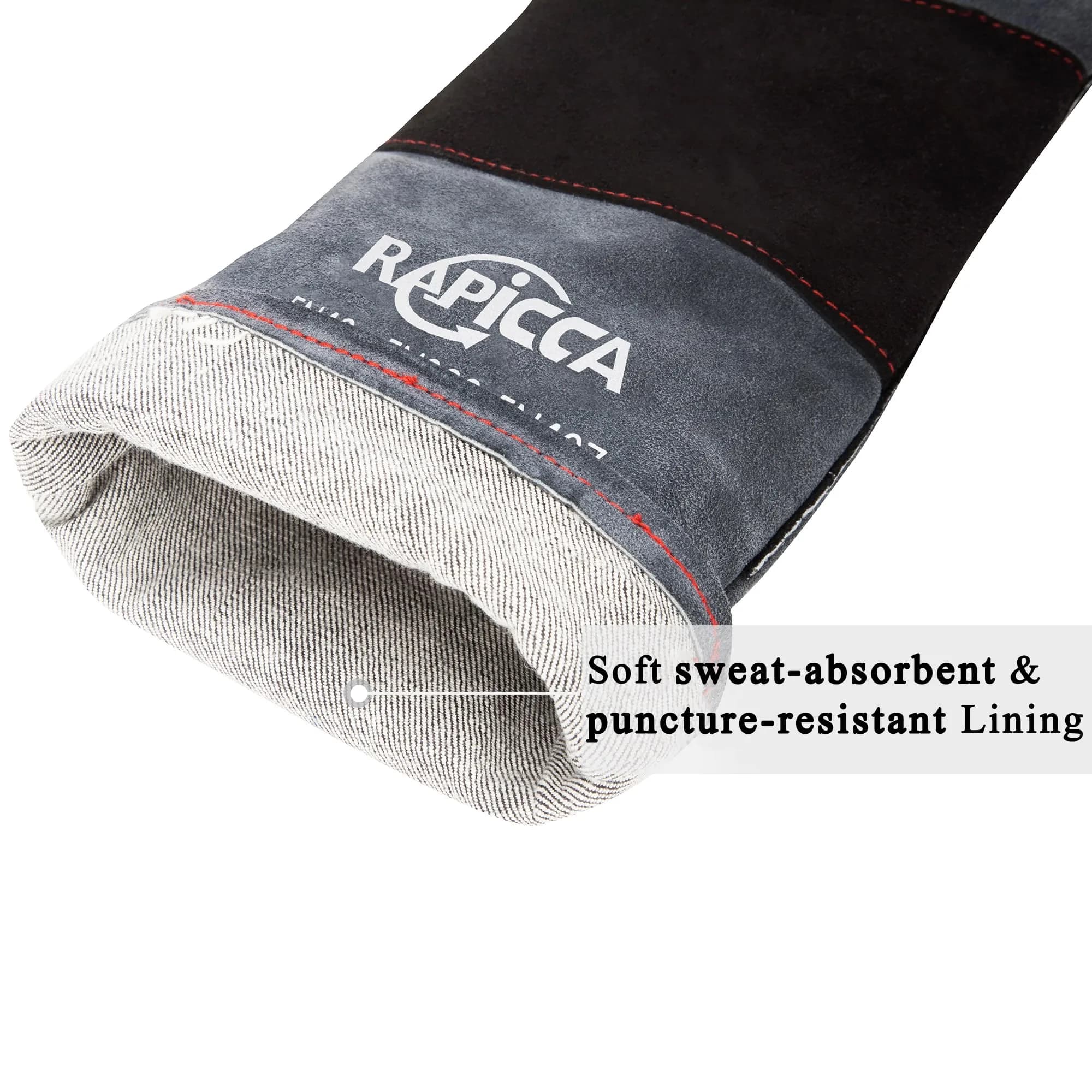 RAPICCA Animal Handling Gloves, Bite Proof Double Leather, 16 in (40.6 cm) Grey-Black | Professional Protection for Vets & Handlers - view 8