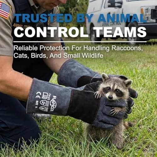 RAPICCA Animal Handling Gloves, Bite Proof Double Leather, 16 in (40.6 cm) Grey-Black | Professional Protection for Vets & Handlers thumbnail 2