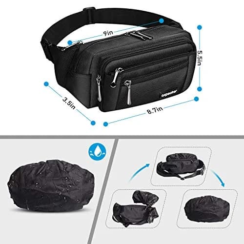 Oxpecker Waist Pack Bag Black 22.86cm (9in) | 5 Pockets, Waterproof, Adjustable Strap thumbnail 6