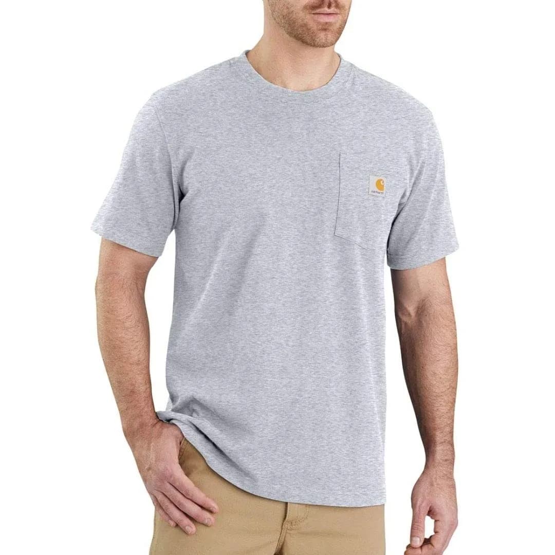 Carhartt Men's Dearborn Relaxed Pocket T-Shirt Heather Gray Large | Heavyweight Cotton Workwear Tee — Heather Gray Closeout