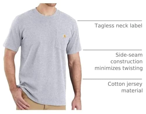 Carhartt Men's Dearborn Relaxed Pocket T-Shirt Heather Gray Large | Heavyweight Cotton Workwear Tee thumbnail 4