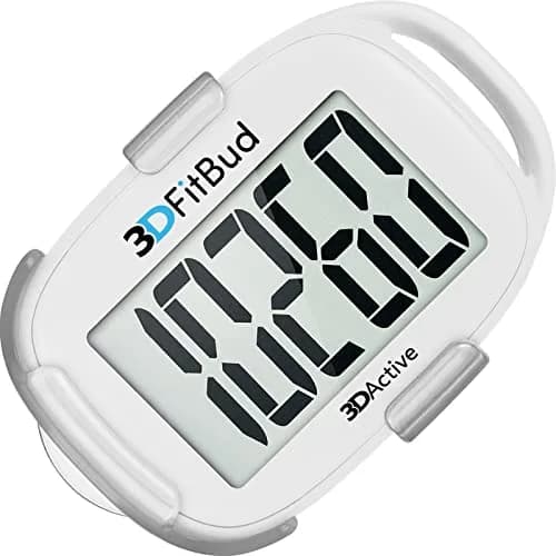 3DActive 3DFitBud Simple Step Counter Pedometer with Clip & Lanyard | Accurate 3D Tri-Axis Sensor — White
