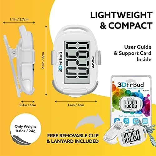 3DActive 3DFitBud Simple Step Counter Pedometer with Clip & Lanyard | Accurate 3D Tri-Axis Sensor thumbnail 6