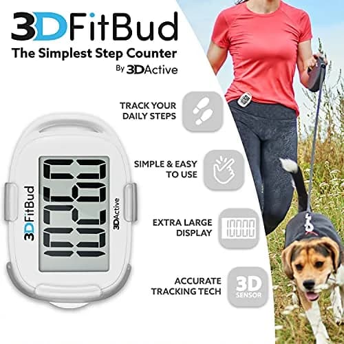 3DActive 3DFitBud Simple Step Counter Pedometer with Clip & Lanyard | Accurate 3D Tri-Axis Sensor thumbnail 2