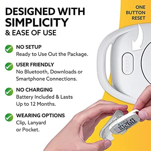 3DActive 3DFitBud Simple Step Counter Pedometer with Clip & Lanyard | Accurate 3D Tri-Axis Sensor thumbnail 3