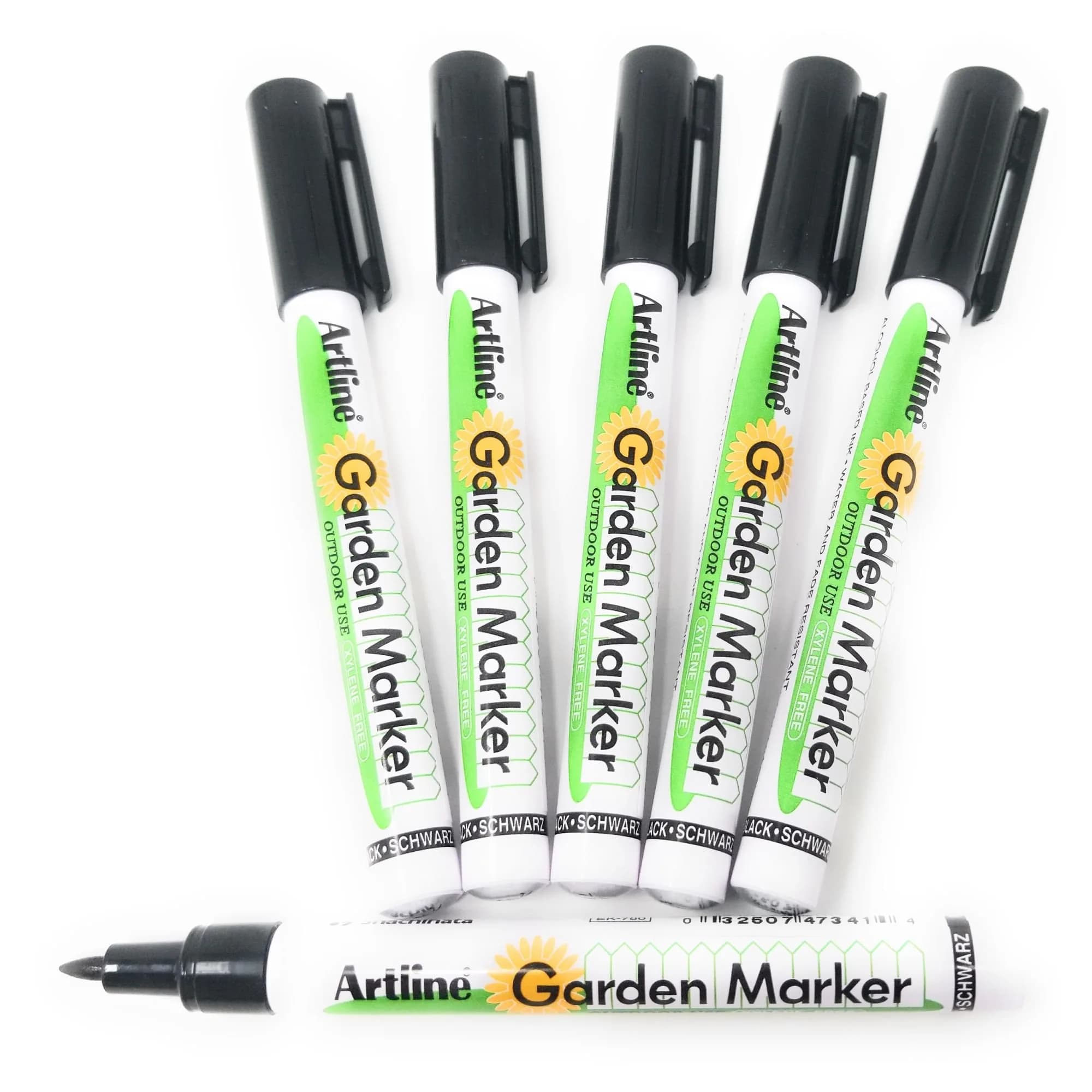 Artline Garden Markers - Waterproof Quick Dry Ink 6 Pack | Fade & Sun Resistant — Black