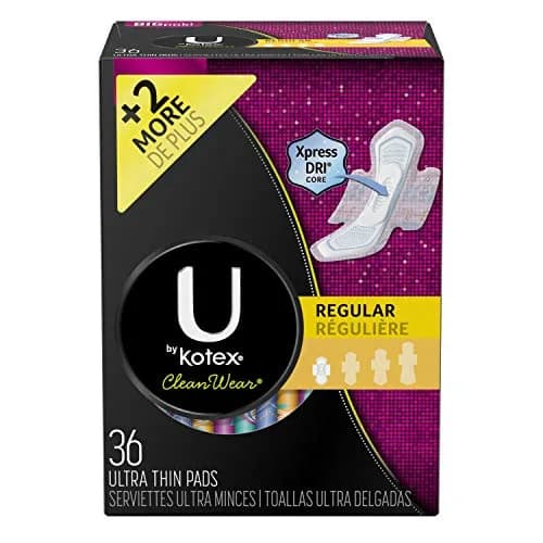 U by Kotex CleanWear Ultra Thin Feminine Pads with Wings, Regular Absorbency, 32 Count | Dermatologist Tested & Hypoallergenic — U by Kotex Cleanwear Ultra Thin Pads with Wings, Regular