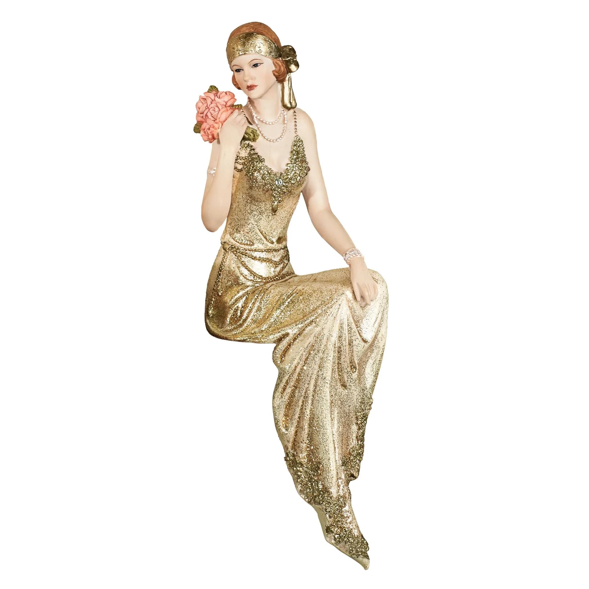 Touch of Class Poised with Style Shelf Sitter - Resin - Glitter - Gold, Blush - Daydreaming Woman - Sitting Lady for Bedroom, Living Room, Desk, Book Shelf, Mantel, Den, Office — Gold