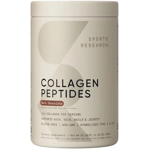 Sports Research Collagen Peptides Protein Powder, Dark Chocolate | 11g Type I & III Collagen, 18 Amino Acids, Hydrolyzed, 1.41lb thumbnail 1