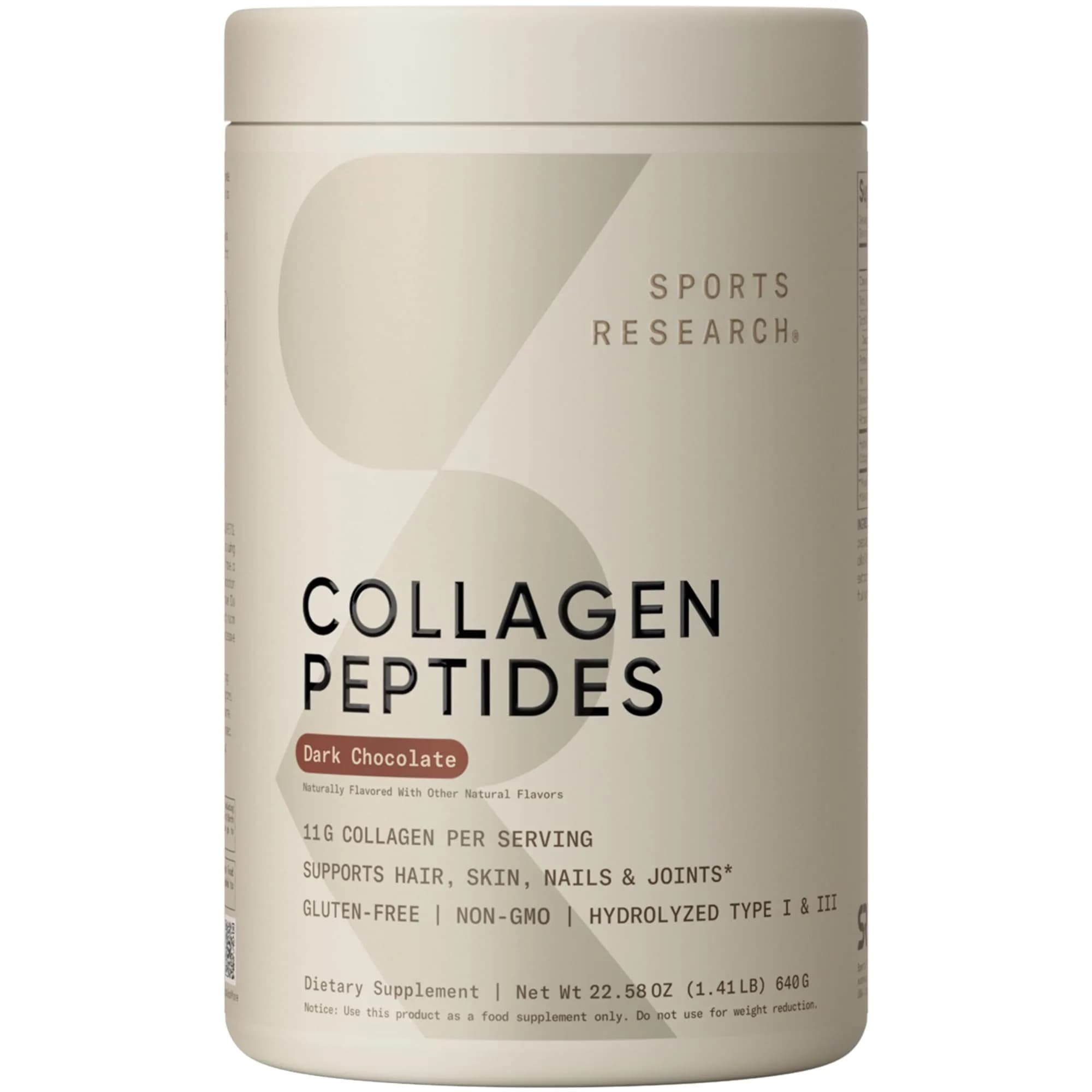 Sports Research Collagen Peptides Protein Powder 2lb (907g) | Hair, Skin & Joint Support — Dark Chocolate / 1.41 Pound