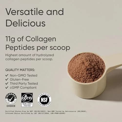 Sports Research Collagen Peptides Protein Powder, Dark Chocolate | 11g Type I & III Collagen, 18 Amino Acids, Hydrolyzed, 1.41lb thumbnail 2