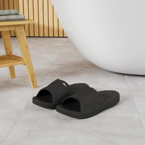 FUNKYMONKEY Men's Shower Slides, Lightweight EVA Slippers, Black, 10 | Open Toe, Non Slip, Casual Comfort thumbnail 2
