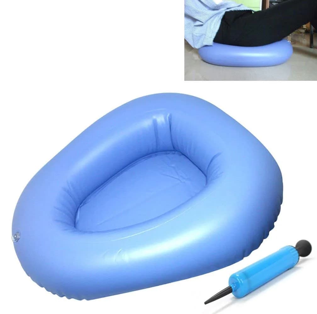 KIKIGOAL Blue Inflatable Bed Pan for Elderly & Paralyzed | Washable & Portable — Blue