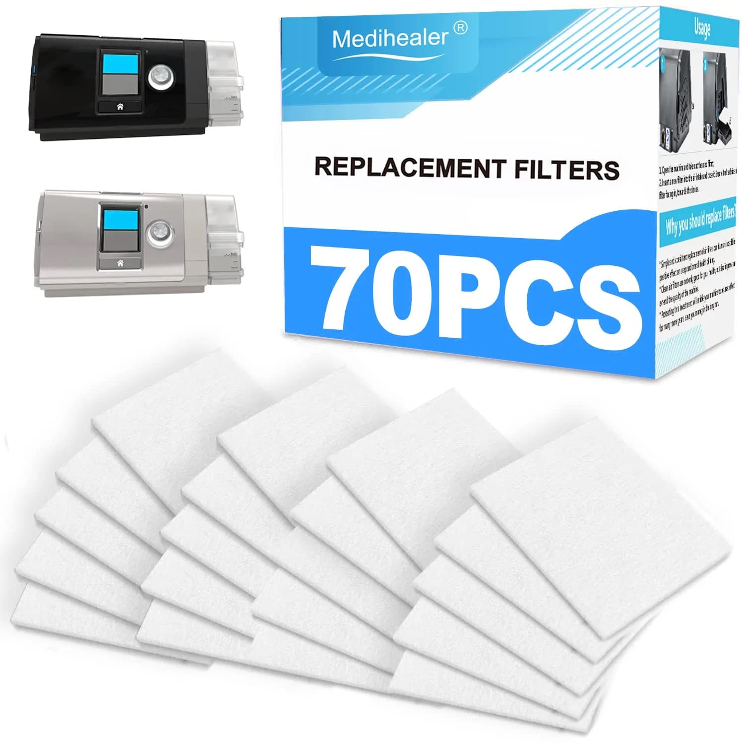 Medihealer 70 Packs CPAP Filters | Three Year Supply for AirSense 10, AirCurve 10, Airstart Series — C- 40 Pcs White