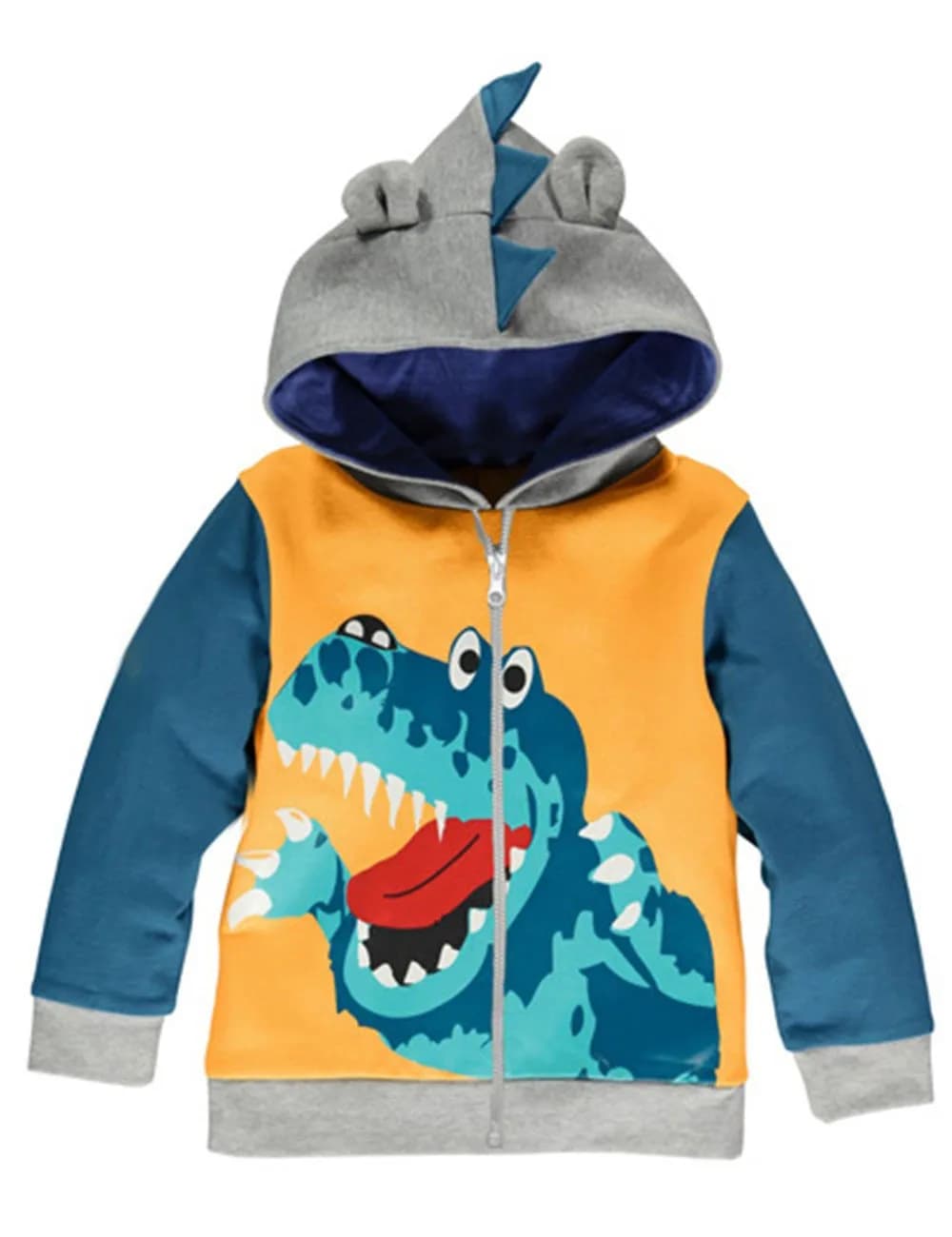 LitBud Boys Jacket for Kids 4-5 Years Yellow | Cartoon Dinosaur Hoodie Spring Animal