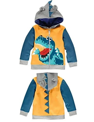 LitBud Boys Jacket for Kids 4-5 Years Yellow | Cartoon Dinosaur Hoodie Spring Animal thumbnail 4