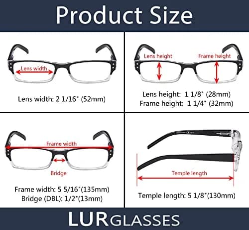 LUR Reading Glasses 4-pack Include Sunshine Readers for Men | Classic Fashion Frames with Spring Hinges thumbnail 7