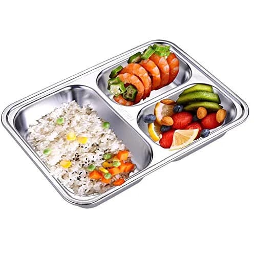 AIYoo Set of 2 Stainless Steel Divided Plates Tray 3 Sections 9.5 inch | Unbreakable Metal Plate for Adults thumbnail 4