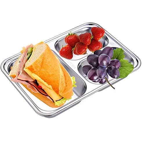 AIYoo Set of 2 Stainless Steel Divided Plates Tray 3 Sections 9.5 inch | Unbreakable Metal Plate for Adults thumbnail 5