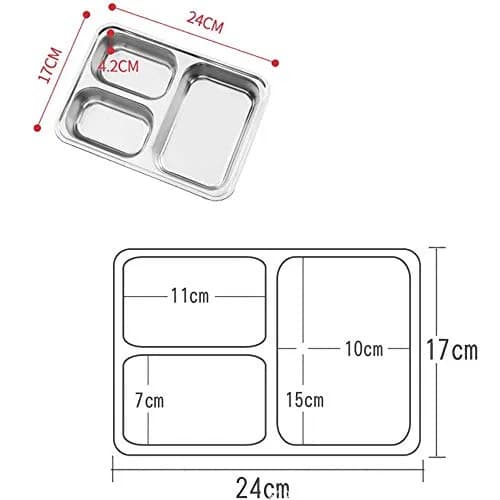 AIYoo Set of 2 Stainless Steel Divided Plates Tray 3 Sections 9.5 inch | Unbreakable Metal Plate for Adults thumbnail 7