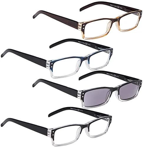 LUR Reading Glasses 4 Pack Include Sun Readers | Classic Fashion Frames for Men & Women thumbnail 1