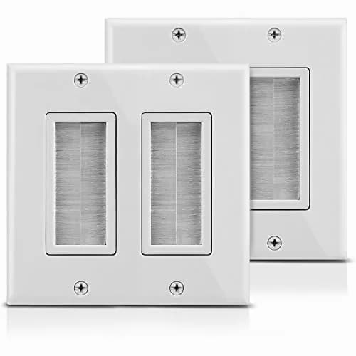 Fosmon 2-Gang Wall Plate, Brush Style Opening Passthrough Low Voltage Cable Plate in-Wall Installation for Speaker Wires, Coaxial, HDMI, or Network/Phone Cables - 2 PACK thumbnail 1