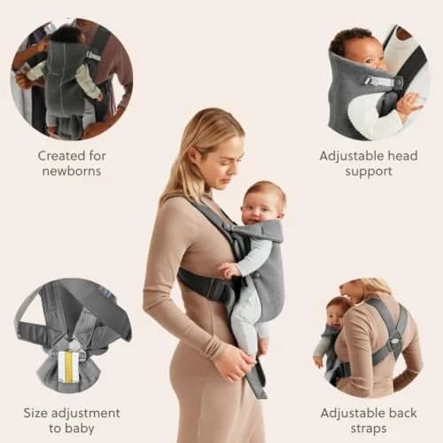 BabyBjörn Baby Carrier Mini, Dark Gray, 3D Jersey | Ergonomic Infant Carrier for Newborns thumbnail 4