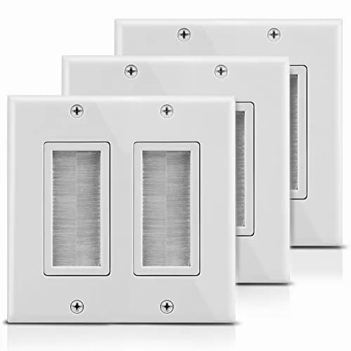 Fosmon 2-Gang Wall Plate, Brush Style Opening Passthrough Low Voltage Cable Plate in-Wall Installation for Speaker Wires, Coaxial, HDMI, Network - 3 PACK thumbnail 1