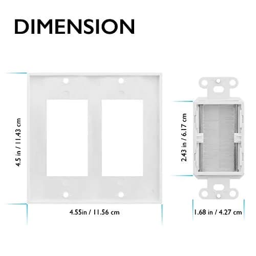 Fosmon 2-Gang Wall Plate, Brush Style Opening Passthrough Low Voltage Cable Plate in-Wall Installation for Speaker Wires, Coaxial, HDMI, Network - 3 PACK thumbnail 5