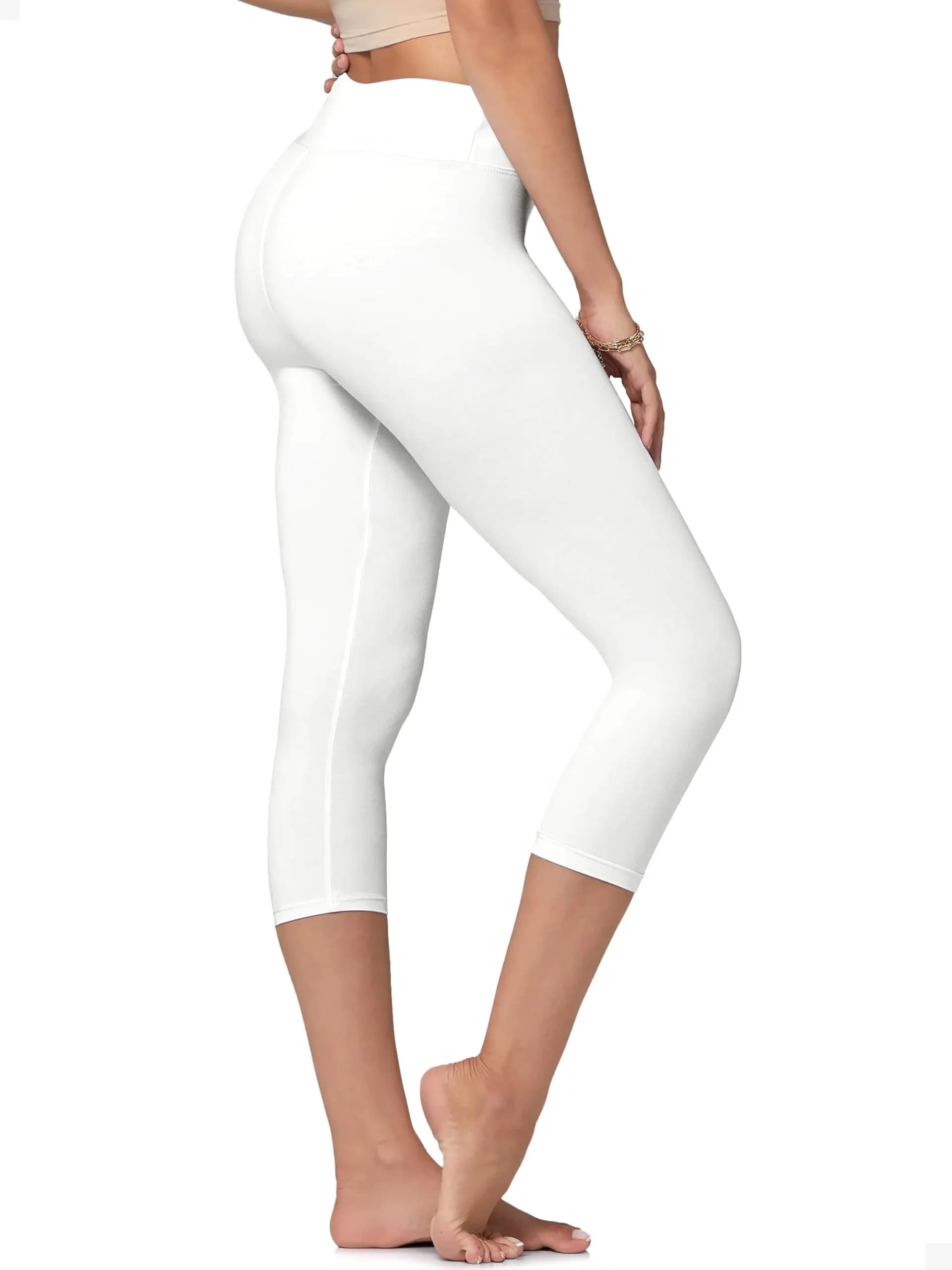 Conceited High Waisted White Capri Leggings | Ultra Soft, Supportive & Breathable (70-120 chars) — Solid - Super White