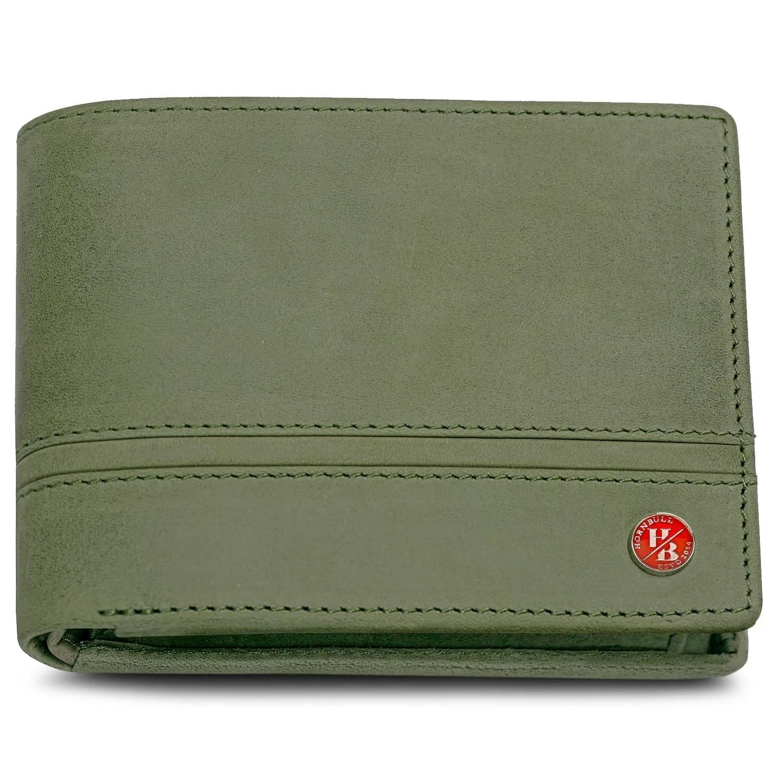 HORNBULL Denial Leather Wallet for Men | Brown Two Fold Wallet with RFID Blocking | 11 cm (W) x 9 cm (H) — Green