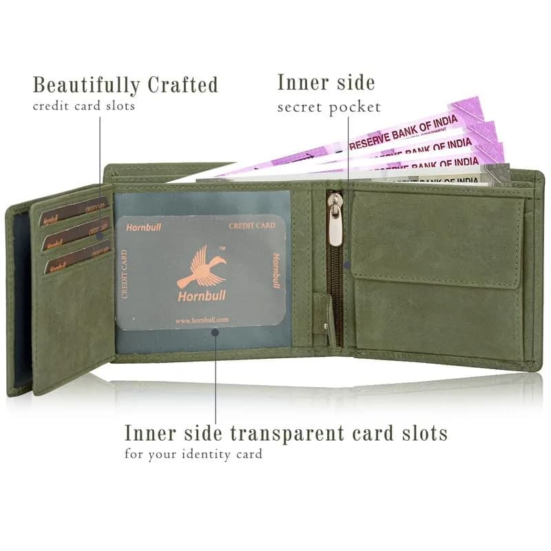 HORNBULL Denial Leather Wallet for Men | RFID Blocking Bi-Fold Wallet (Green) | 7 Card Slots, 2 Money Compartments, 1 Coin Pocket thumbnail 8