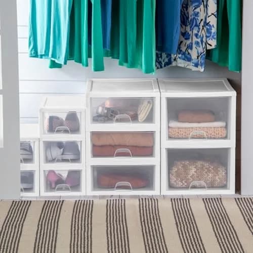 Sterilite 27 Quart Stacking Drawer Storage Organizer (8-Pack, Clear Frame) | Modular & Stackable for Home & Office thumbnail 5