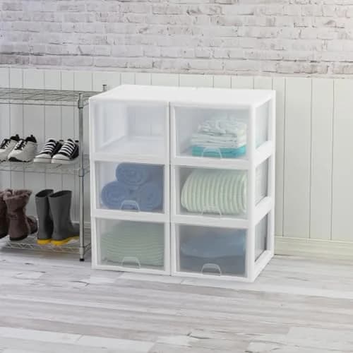 Sterilite 27 Quart Stacking Drawer Storage Organizer (8-Pack, Clear Frame) | Modular & Stackable for Home & Office thumbnail 8