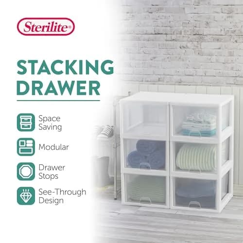 Sterilite Stacking Drawer Storage Organizer for Clothes, 27 Quart (764ml) - 12 Pack | Modular & Stackable for Home & Office thumbnail 2