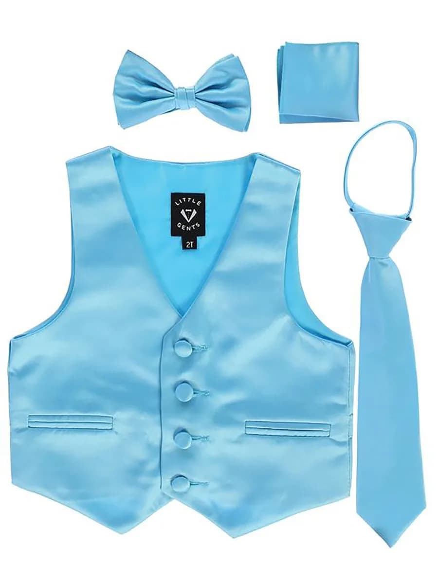 iGirlDress Aqua Infant Boys 4 Piece Formal Satin Vest Set 18-24 Months | Elegant Baby Boy Suit for Special Occasions