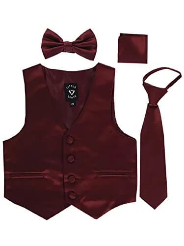 iGirlDress Burgundy Little Boys 4 Piece Formal Satin Vest Set | Satin, Classic Fit, 7 thumbnail 1
