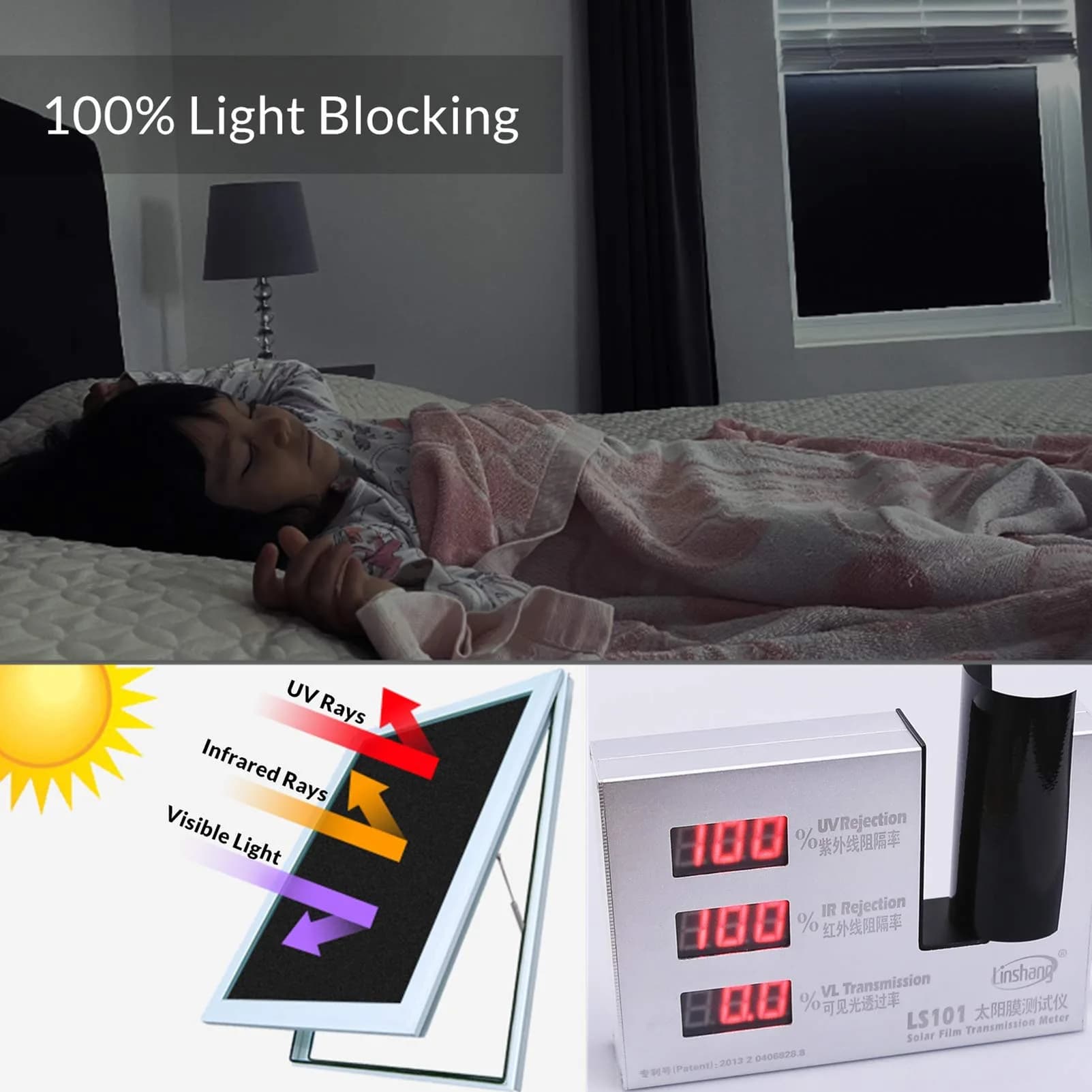 VELIMAX Static Cling Total Blackout Window Film Privacy Room Darkening Window Tint Black Window Cover 100% Light Blocking No Glue (35.4 x 157.4 inches) thumbnail 6