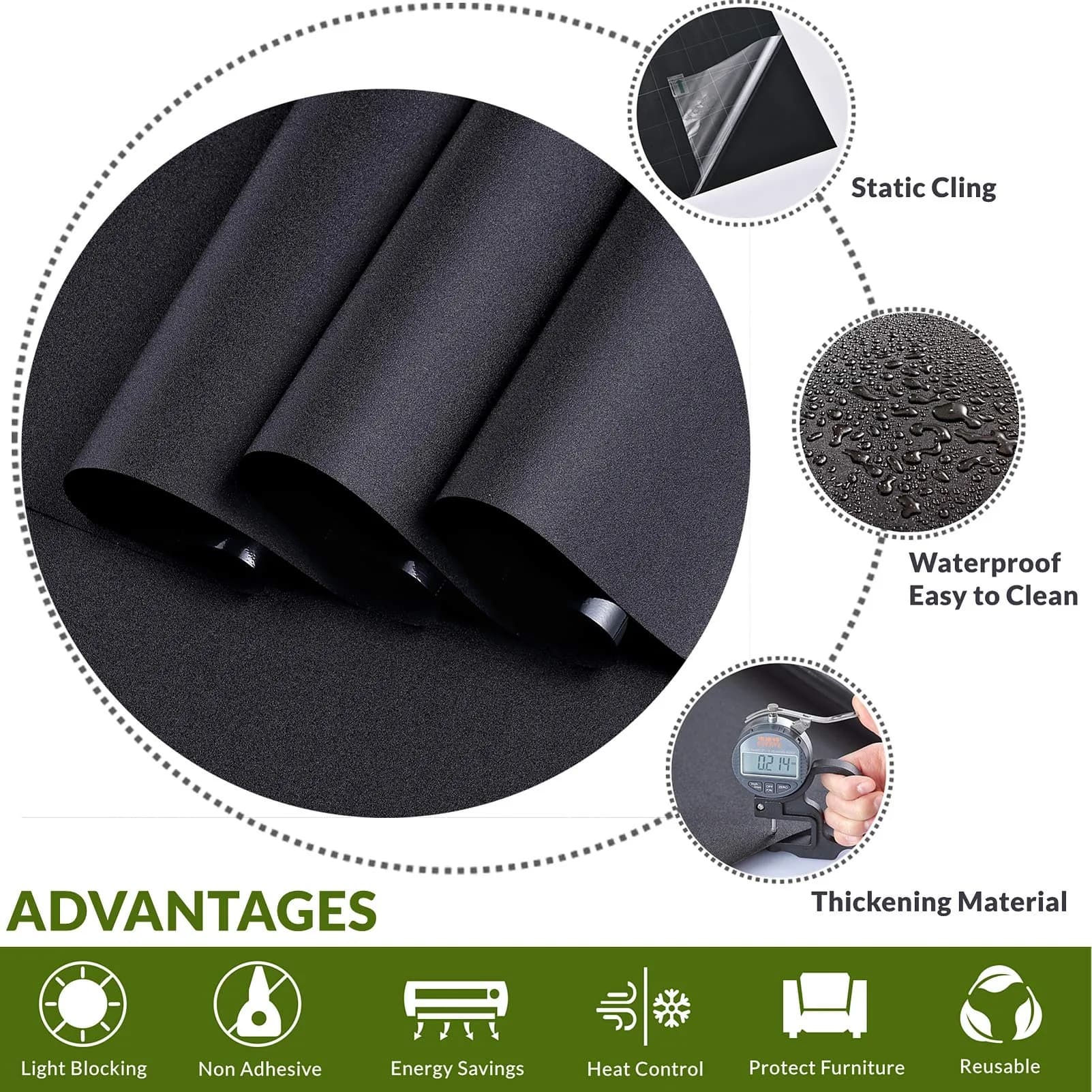VELIMAX Static Cling Total Blackout Window Film Privacy Room Darkening Window Tint Black Window Cover 100% Light Blocking No Glue (35.4 x 157.4 inches) thumbnail 2