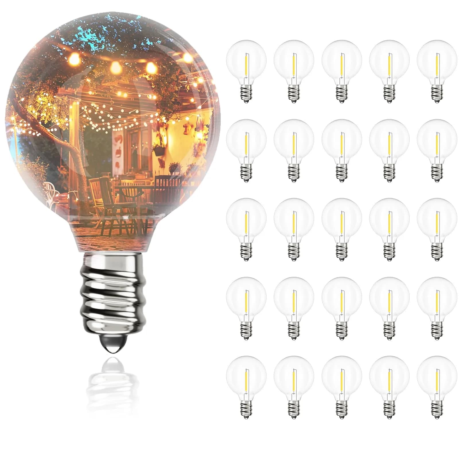 Svater G40 LED Replacement Bulbs for Outdoor String Lights, 25 Pack | Dimmable Shatterproof Globe Bulbs, E12/C7 Screw Base, Warm White 2700K — White