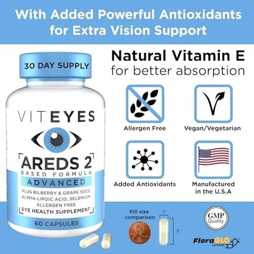 Viteyes AREDS 2 Advanced Macular Support with Bilberry, Grape Seed, Lutein, Selenium, Natural Vitamin E, Allergen Free, Eye Vitamins for Vision Support, 60 Count | Supports Macular Health thumbnail 5